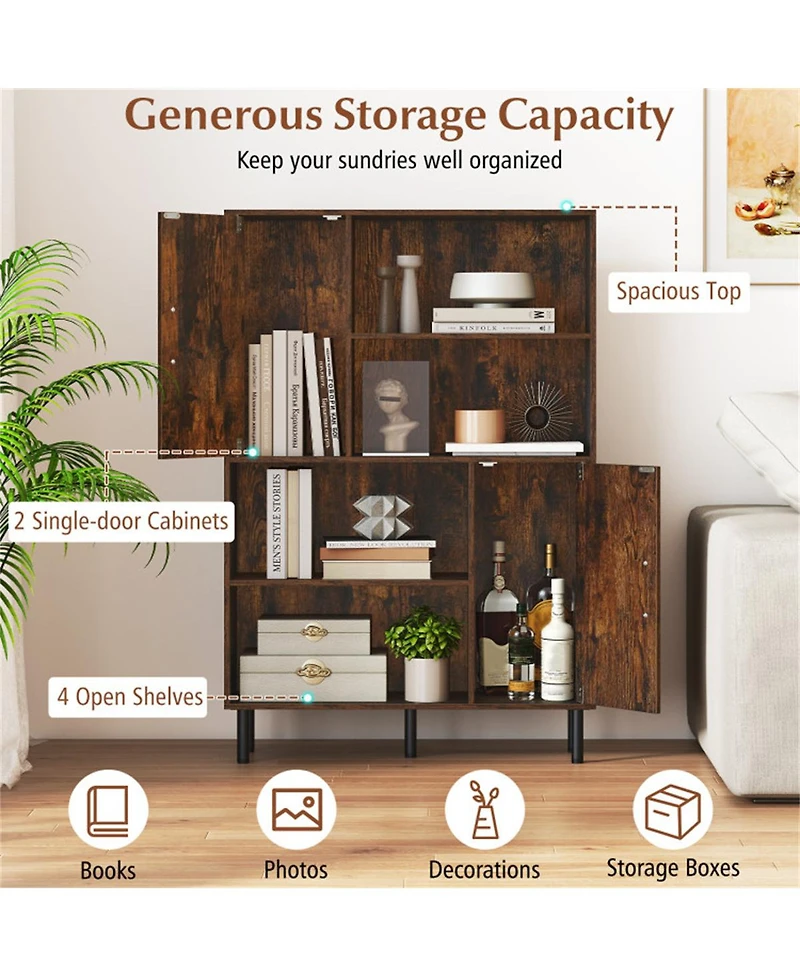 Slickblue 4 Tier Open Shelf Storage Cabinet with Doors for Entryway Organization
