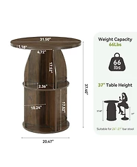 Tribesigns 3-Tier Round Bar Table, 37.4" H Rustic Bistro Pub Table