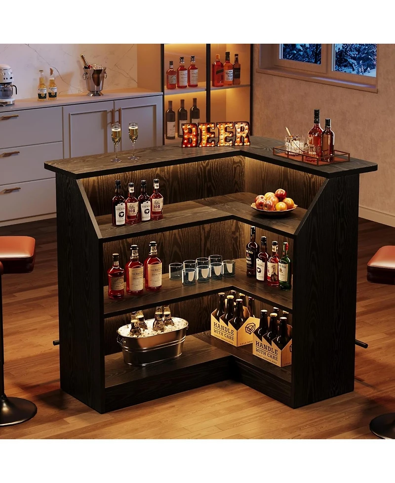 Tribesigns L Shaped Bar Table, 4-Tier Home Unit with Metal Footrest, Fluted Counter Height Pub Table Storage Shelves