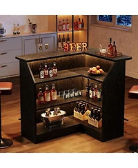 Tribesigns L Shaped Bar Table, 4-Tier Home Unit with Metal Footrest, Fluted Counter Height Pub Table Storage Shelves