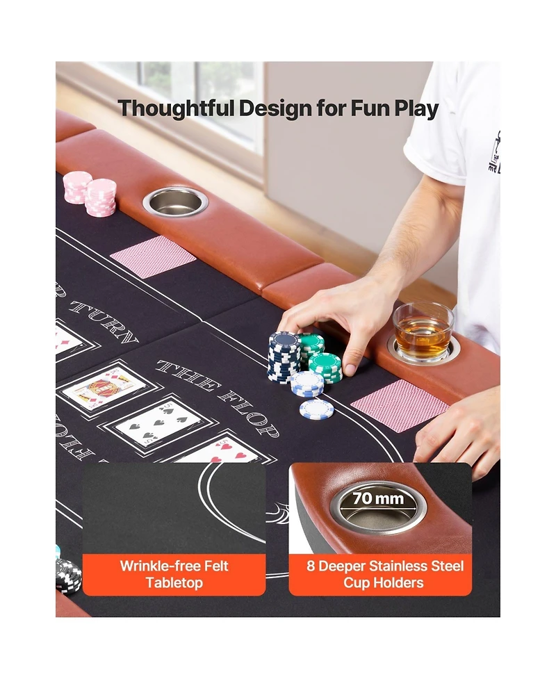Sugift 8 Player 72 Inch Oval Folding Poker Table with Padded Rails and Metal Cup Holders