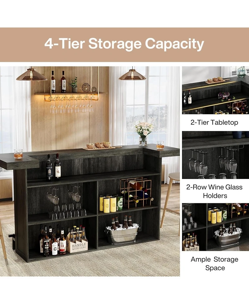 Tribesigns 4-Tier Bar Table, 70.9-Inch Large Wooden Home Bar Unit with Storage Shelves