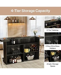 Tribesigns 4-Tier Bar Table, 70.9-Inch Large Wooden Home Bar Unit with Storage Shelves