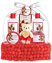 Lovery Valentine's Spa Gift Basket, 10pieces Red Rose Handmade Body Care Kit