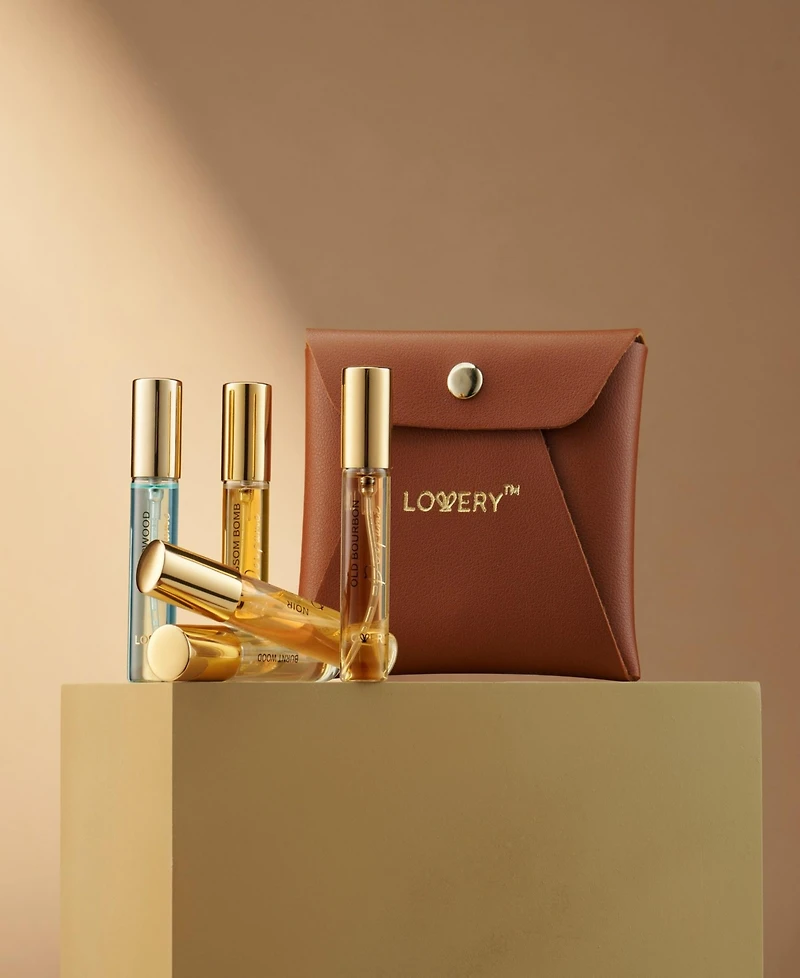 Lovery Travel Pefume Set for Men, 5pieces Colognes Spray, Woody Scent Layering Fragrances with Leather Pouch