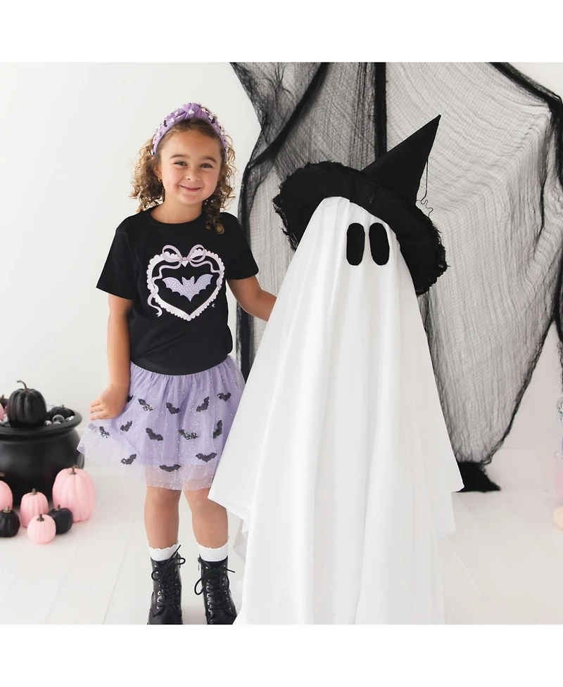 Sweet Wink Little Girls Rhinestone Bat Patch Halloween Short Sleeve T-Shirt