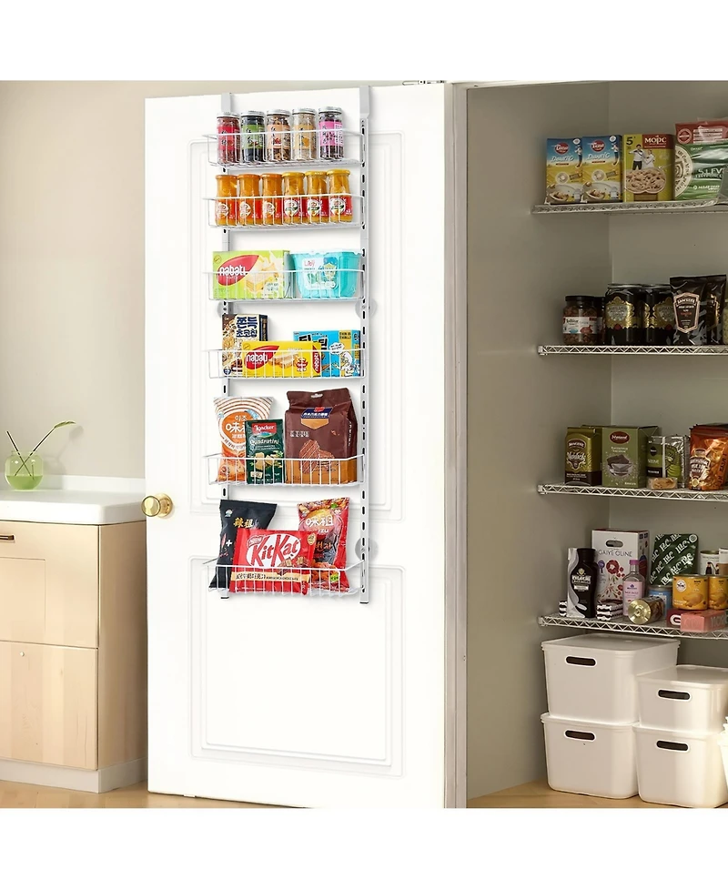 Sugift 6-Tier Over the Door Pantry Organizer Steel Hanging Spice Rack with Adjustable Shelves