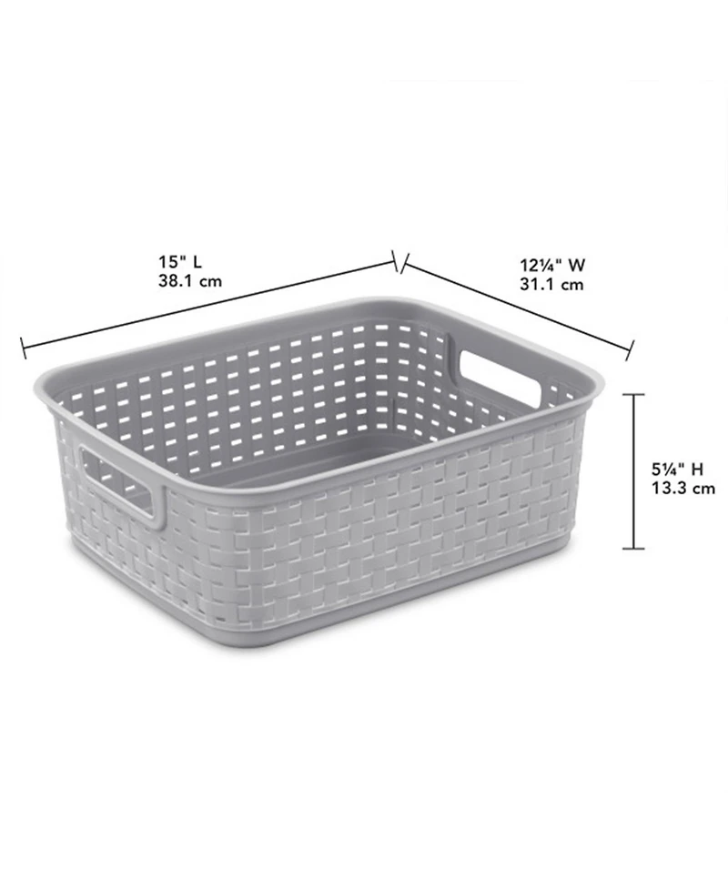 Sterilite Short Weave Wicker Pattern Storage Container Basket, Gray (6 Pack)