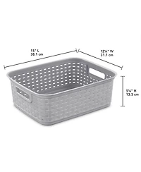 Sterilite Short Weave Wicker Pattern Storage Container Basket, Gray (6 Pack)