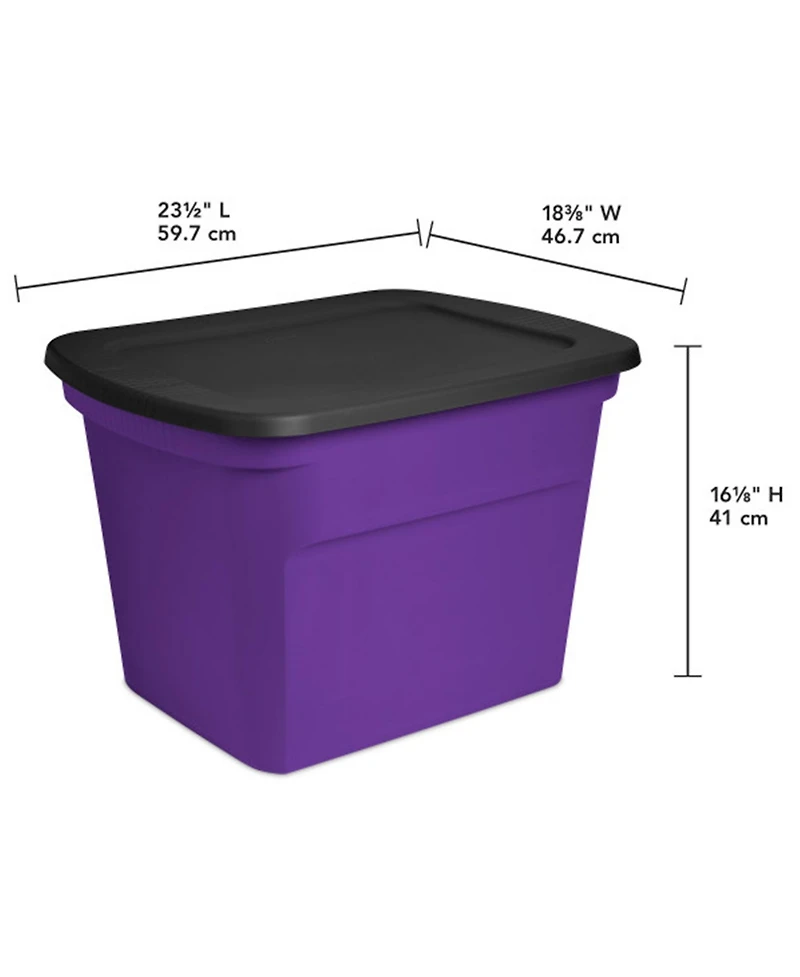 Sterilite 18 Gallon Storage Tote Stackable Plastic Bin with Lid, Purple, 16 Pack