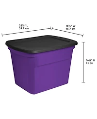 Sterilite 18 Gallon Storage Tote Stackable Plastic Bin with Lid, Purple, 16 Pack
