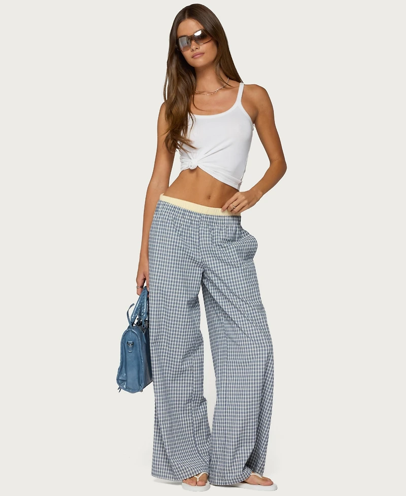 Edikted Women's Indya Contrast Plaid Wide Leg Pants