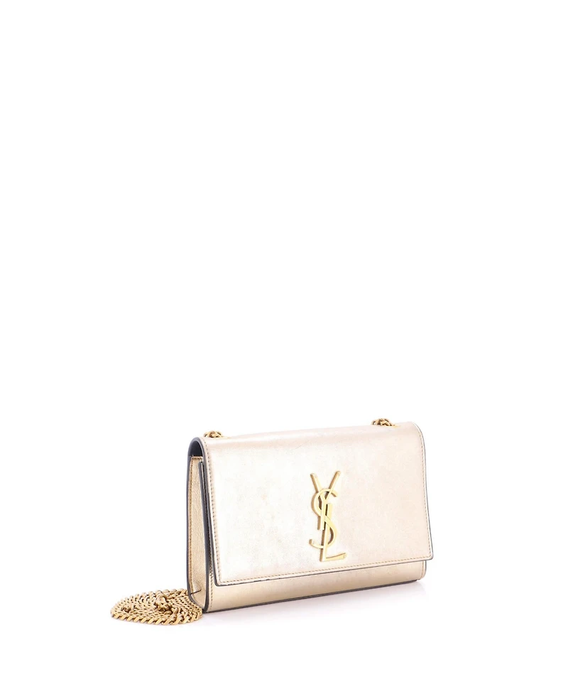 Pre-Owned Saint Laurent Small Classic Monogram Crossbody Bag Metallic Leather