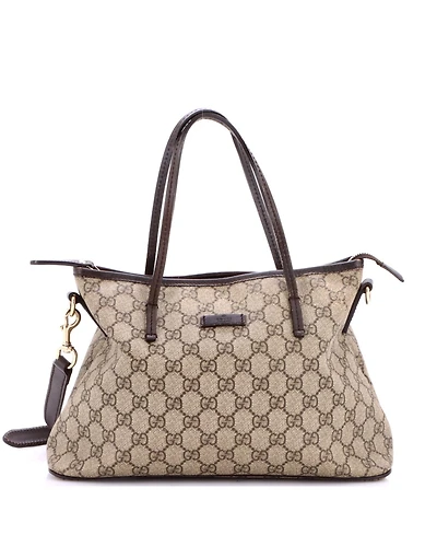 Pre-Owned Gucci Small Convertible Zip Tote Gg Coated Canvas with Leather