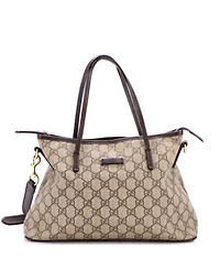 Pre-Owned Gucci Small Convertible Zip Tote Gg Coated Canvas with Leather