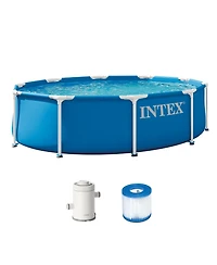 Intex 28201EP 10ft x 30in Metal Frame Above Ground Pool Set w/ Pump and Cartridge