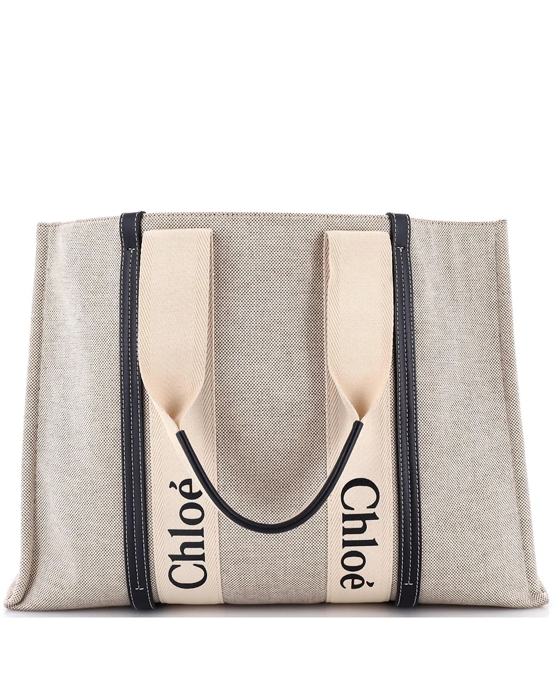 Pre-Owned Chloe Large Woody Tote Canvas with Leather