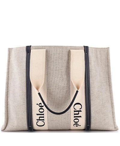 Pre-Owned Chloe Large Woody Tote Canvas with Leather