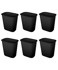 Sterilite Rectangular Wastebasket 5.5 Gallon Open Top Trash Bin, 6 Pack, Black