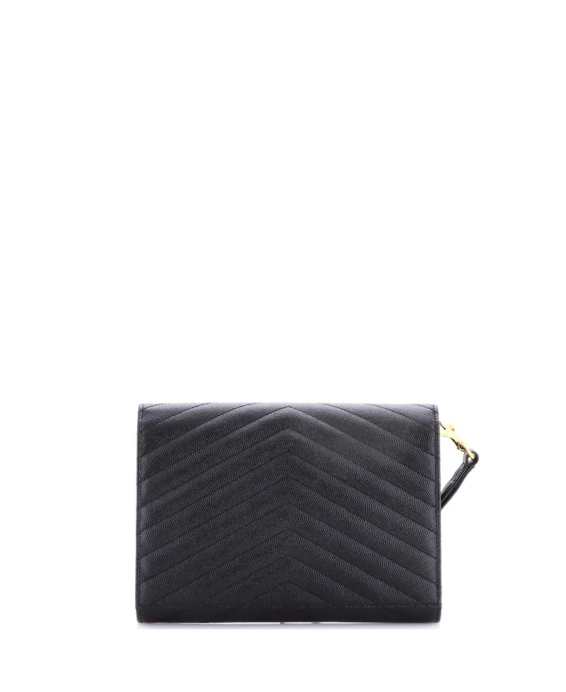 Pre-Owned Saint Laurent Classic Monogram Envelope Wristlet Clutch Matelasse Chevron Leather