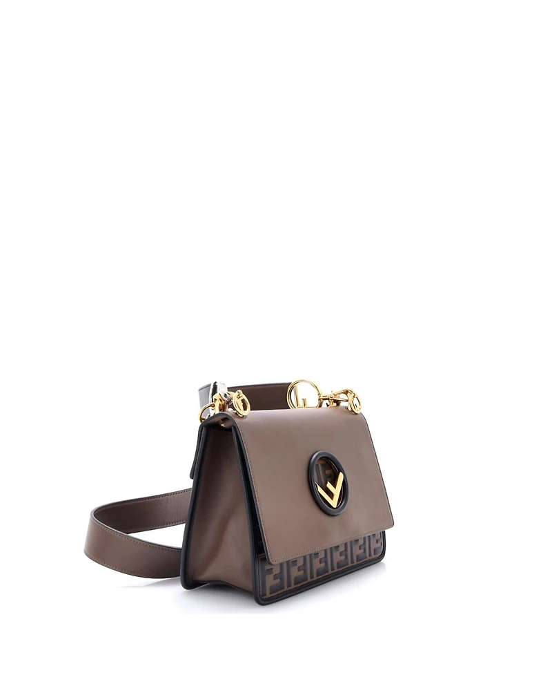 Pre-Owned Fendi Medium Kan I F Shoulder Bag Leather with Zucca Embossed Detail