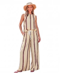 Cupshe Women's Vertical Stripe Sleeveless Wide Leg Two-Piece Matching Set
