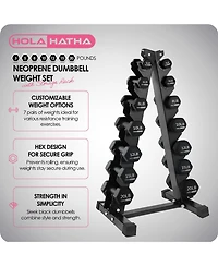 HolaHatha 146 Pound Neoprene Dumbbell Full Body Weight Set with Storage Rack