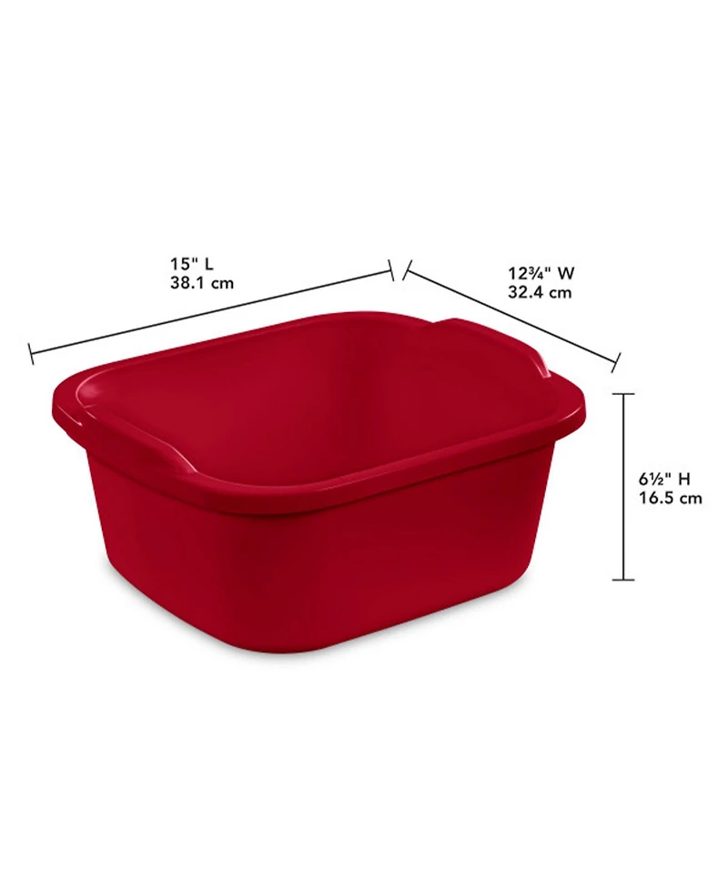Sterilite Large Multi Function Home 12 Qt Sink Dish Washing Pan, Red (16 Pack)