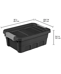 Sterilite 4 Gallon Industrial Storage Totes with Latch Clip Lids, 6 Pack, Black