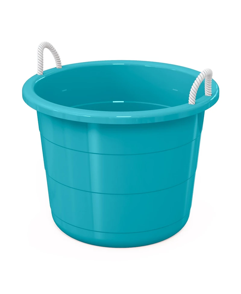 Life Story 17 Gallon Round Open Storage Bucket with Rope Handles, Teal, 8 Pack
