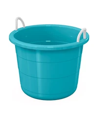 Life Story 17 Gallon Round Open Storage Bucket with Rope Handles, Teal, 8 Pack