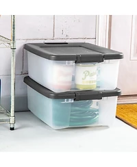 Sterilite 25 Quart Shelf Tote with Flat Gray Lid and Platinum Latches (18 Pack)