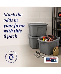 Homz 18-Gallon Stackable Plastic Storage Tote Container with Snap-On Lid, 8 Pack