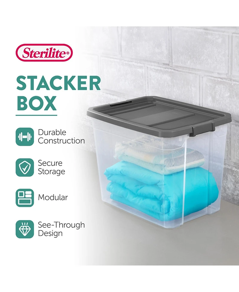 Sterilite 108 Qt Clear Stacker Storage Container Tote w/ Latching Lid, 16 Pack
