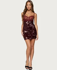 Edikted Women's Airi Sequin Lacey Cupped Mini Dress