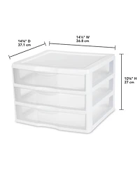 Sterilite Clear Plastic Stackable Small 3 Drawer Storage System, White, (9 Pack)