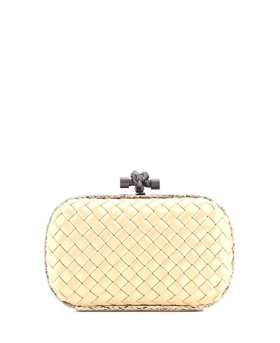Pre-Owned Bottega Veneta Small Box Knot Clutch Intrecciato Satin