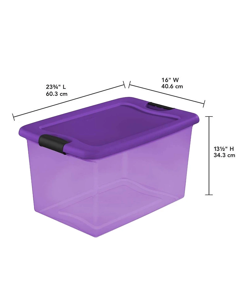 Sterilite 64 Quart Latching Plastic Storage Container, Purple and Orange (12 Pack)