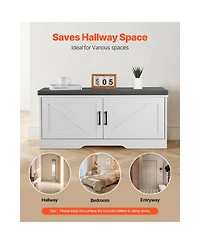 Sugift 39.4 Inch Entryway Shoe Storage Bench with Padded Seat 2 Barn Doors and Adjustable Shelf