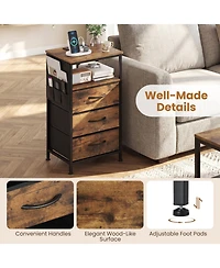 Sugift 27.5 Inch Nightstand with Charging Station 3 Fabric Drawers and Open Compartment Bedside Tower