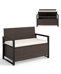 Mecale Wicker Storage Loveseat Bench with Cushion, 800-lb Weight Capacity