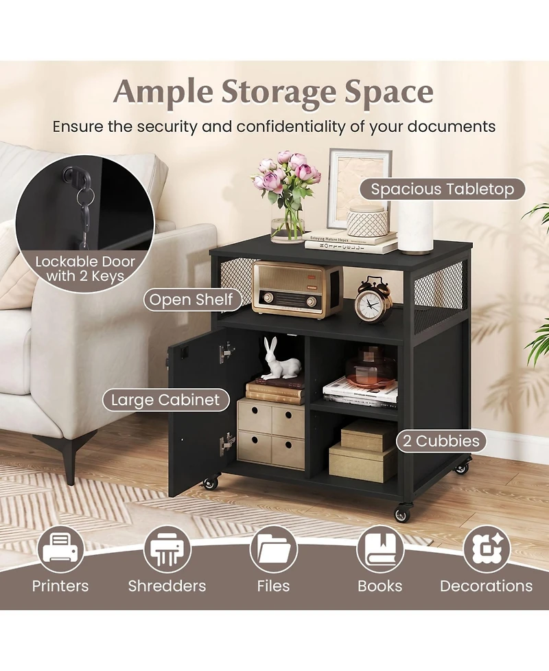Mecale File Cabinet on Wheels with Charging Station and Cable Management Hole