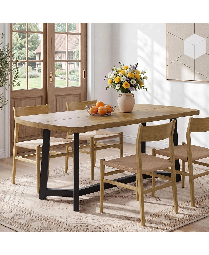 Tribesigns 63" Farmhouse Pine Solid Wood Dining Table with Metal Frame