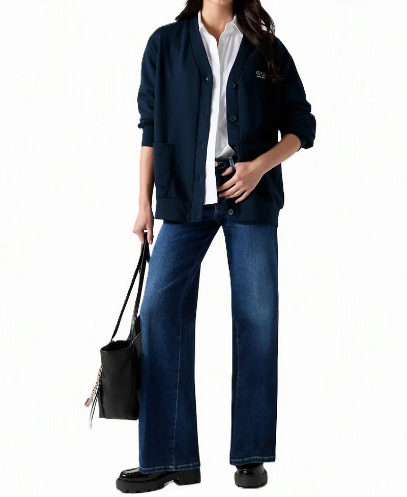 Guess Women's Phoebe Oversized Embroidered Logo Cotton-Blend Cardigan Sweater