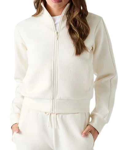Guess Women's Calista 4G Full Zip Scuba Knit Mock Neck Sweatshirt