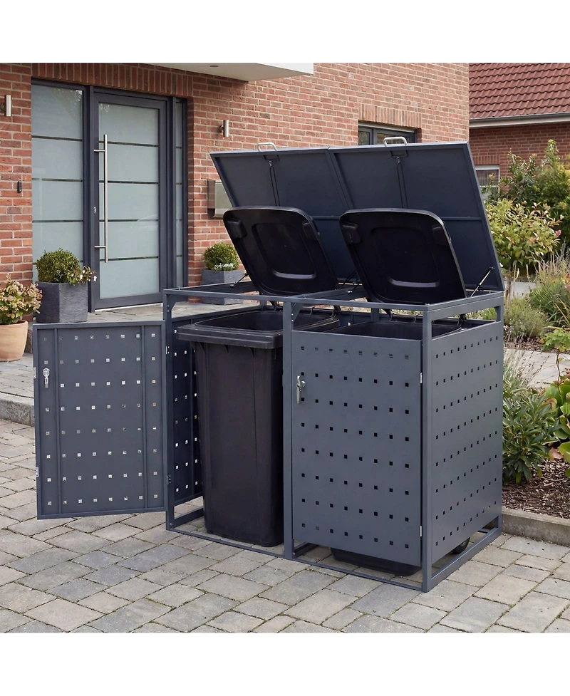 Mecale Double Trash Can Enclosure, Storage Shed for 32-64 Gal Bins