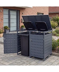 Mecale Double Trash Can Enclosure, Storage Shed for 32-64 Gal Bins