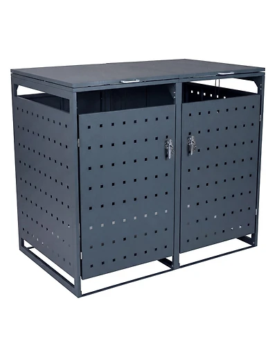 Mecale Double Trash Can Enclosure, Storage Shed for 32-64 Gal Bins