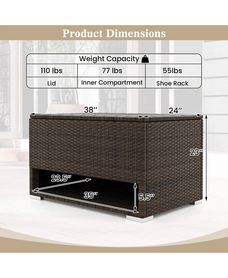 Mecale 48-Gallon Rattan Storage Bin, Waterproof Liner, Shoe Shelf