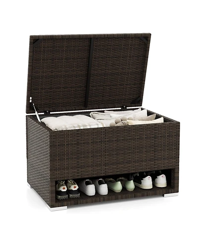 Mecale 48-Gallon Rattan Storage Bin, Waterproof Liner, Shoe Shelf